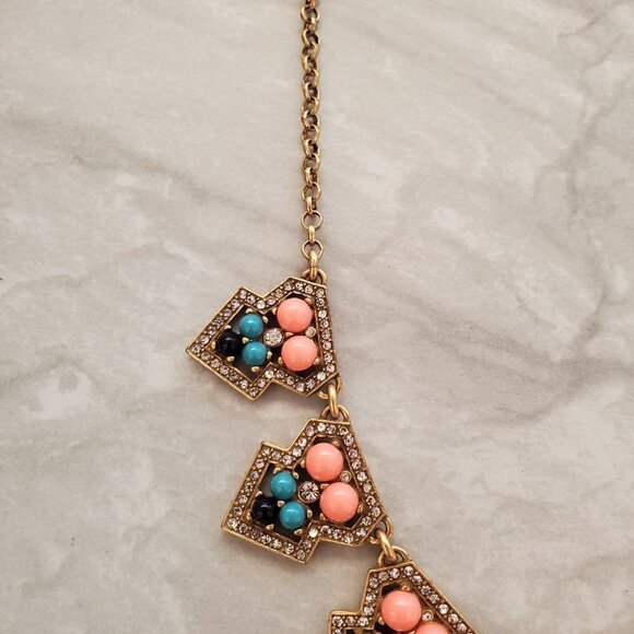 ✨ J.Crew Pave Rhinestone Crystal Blue Gold Coral Bohemian Necklace ✨ - Picture 7 of 16